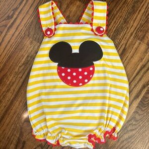 Banana Split Mickey Bubble Romper 12M Yellow Stripe Disney Inspired Boutique NWT